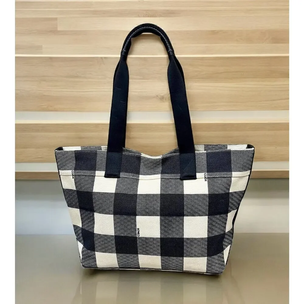 Coach F25919 Buffalo Plaid Canvas Tote Bag